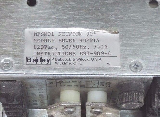 BAILEY NPSM01 NETWORK 90 POWER SUPPLY MODULE 120VAC, 50/60HZ, 7.0A