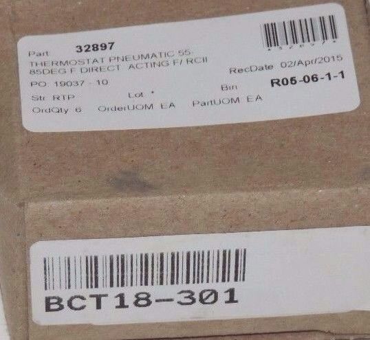 NIB PNEUMATIC THERMOSTAT BCT18-301, 55-85 DEG F, DIRECT ACTING F/RCII