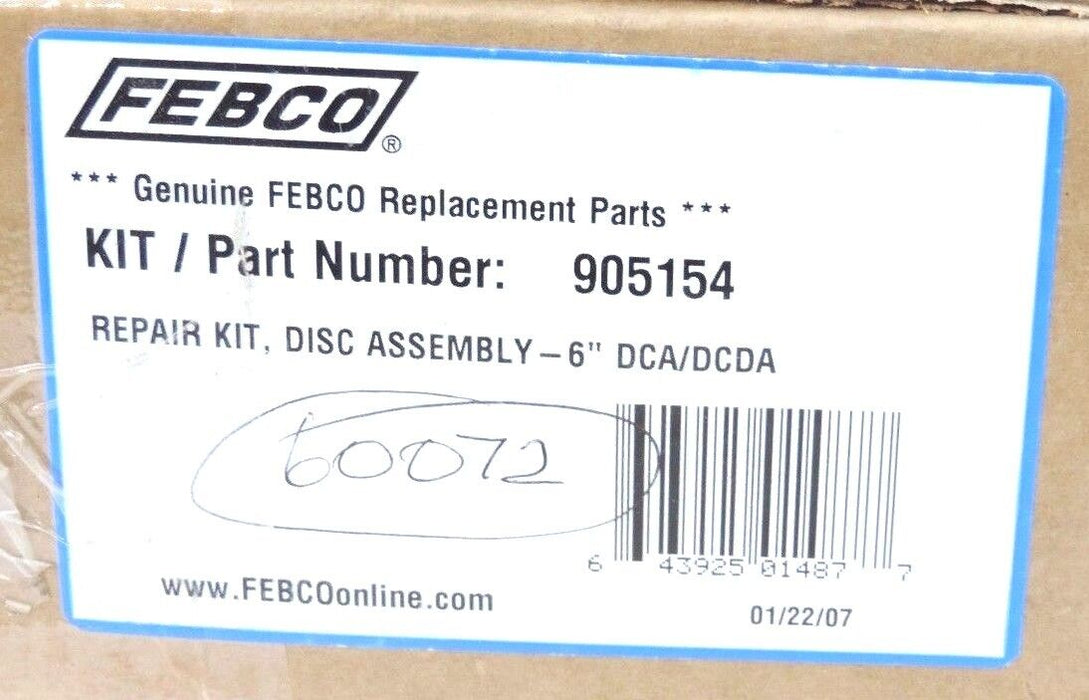 NIB FEBCO 905154 DISC ASSEMBLY REPAIR KIT 6" DCA/DCDA