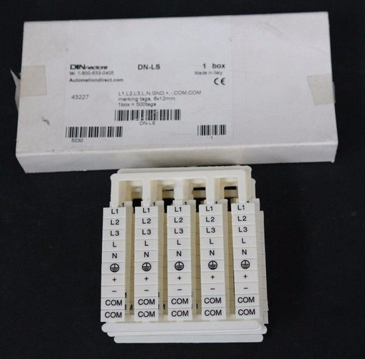 NEW BOX OF 450 DINNECTORS DN-LS MARKING TAGS L1,L2,L3,L,N,GND,+,-,COM,COM 6X12MM
