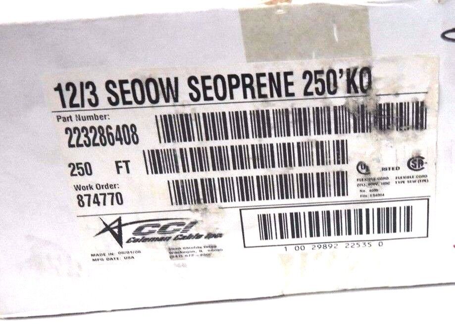NEW SEOPRENE 12/3 SEOOW SEOPRENE 105C 600 VOLT 250' KO P/N: 223286408