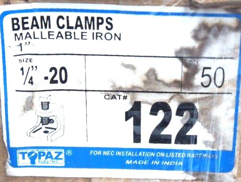 LOT OF 26 NEW TOPAZ MALLEABLE IRON 1" BEAM CLAMPS 1/4"-20