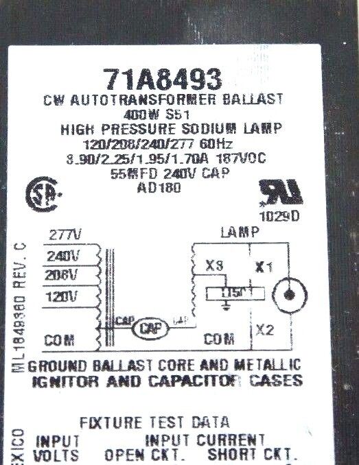 NIB ADVANCE 71A8493500D HPS BALLAST ASSEMBLY KIT 71A8493 7C550P24 LI501H4