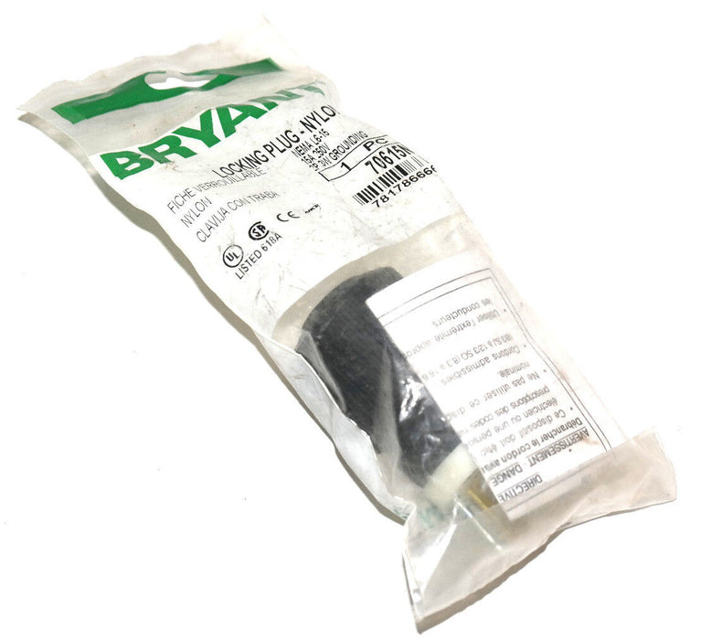 NIB BRYANT 70615NP LOCKING PLUG NEMA L6-15, 15A, 250V, 2POLE, 3W, GROUNDING