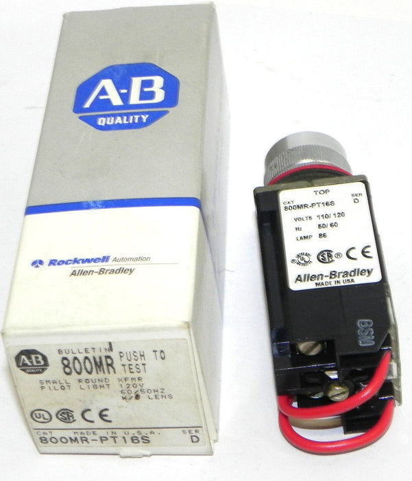 NIB ALLEN BRADLEY 800MR-PT16S SMALL ROUND XFMR PILOT LIGHT 120V W/OUT LENS SER D
