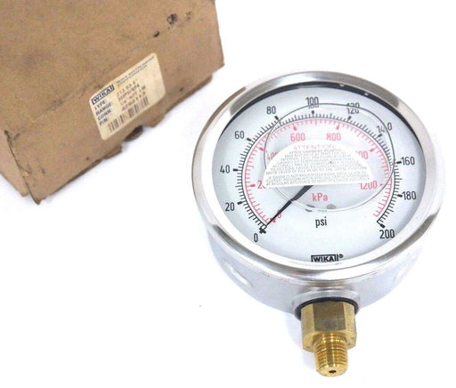 NIB WIKA 213.53 4" PRESSURE GAUGE 1/4" NPT LM 200PSI/KPA 4280113