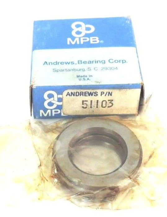 NIB MPB ANDREWS BEARING CO. 51103 THRUST BALL BEARING