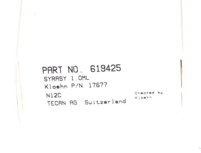 NIB TECAN KLOEHN 17677 SYRINGE ASSEMBLY SYRASY 1.0ML 619425 SPRING CARVO DILUTER