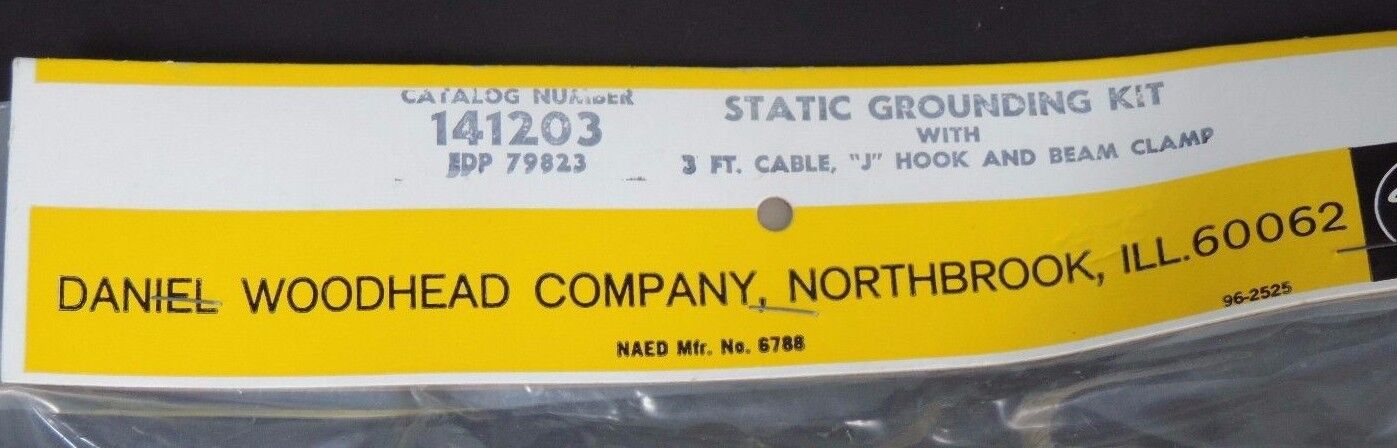 NIB DANIEL WOODHEAD 141203 GROUNDING KIT W/ 3FT CABLE, J HOOK AND BEAM CLAMP