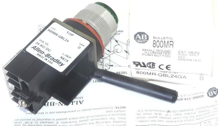 NIB ALLEN BRADLEY 800MR-QBL24GA PUSH BUTTON EXT. HEAD 24V, GREEN LED, SER. D