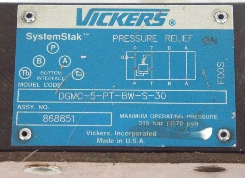 VICKERS DGMC-5-PT-BW-S-30 SYSTEMSTAK PRESSURE RELIEF VALVE ASSY NO. 868851