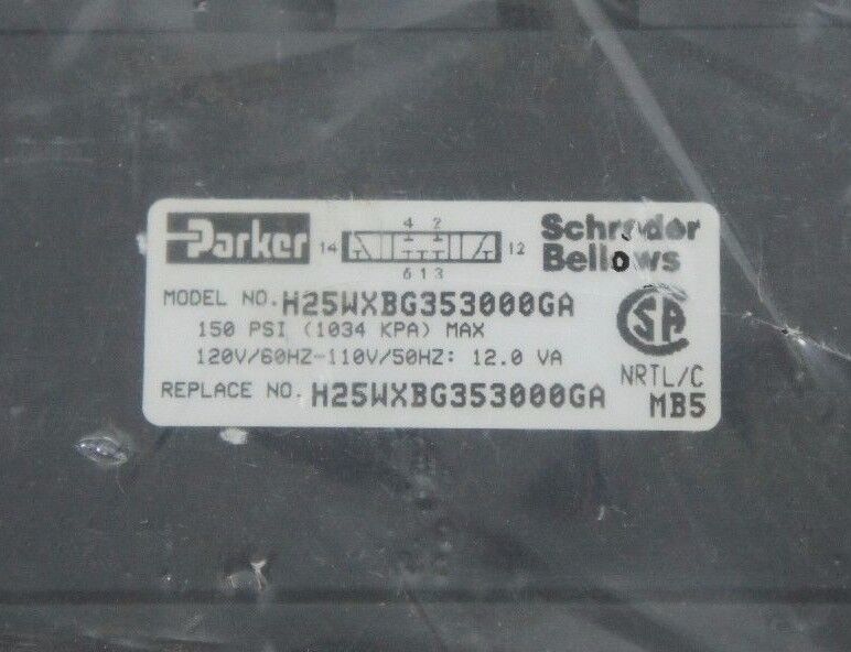 NEW PARKER SCHRADER BELLOWS H25WXBG353000GA SOLENOID VALVE 150PSI MAX
