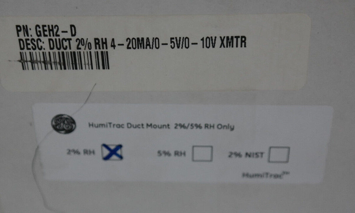 NIB GENERAL ELECTRIC GEH2-D DUCT MOUNTING HUMIDITY TRANSMITTER 2% RH GEH2D