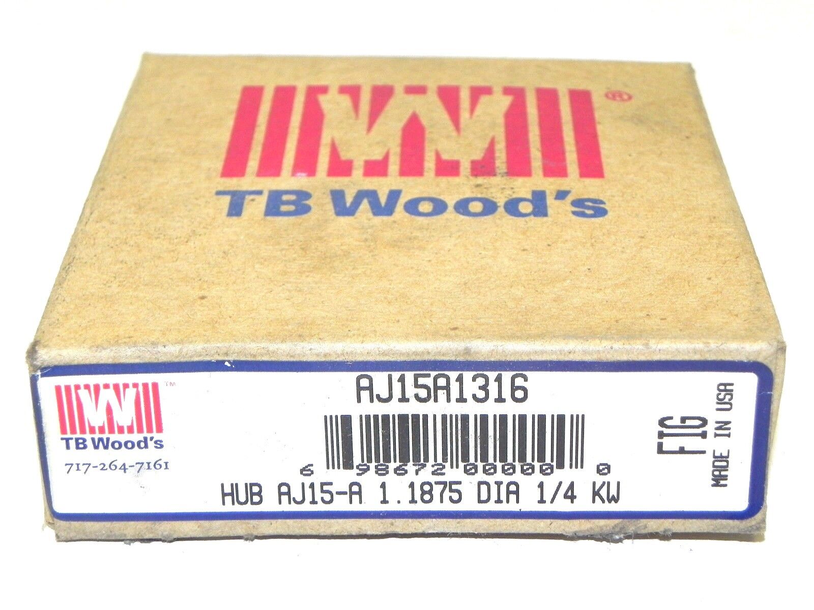 NIB TB WOODS AJ15A1316 HUB AJ15-A 1.1875 DIA 1/4 KW