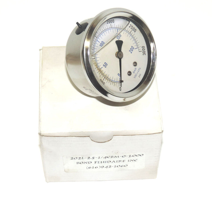 NEW WICA / BOND FLUIDAIRE INC 202L-2.5-1/4CBM-0-3000 PRESSURE GAUGE 202L