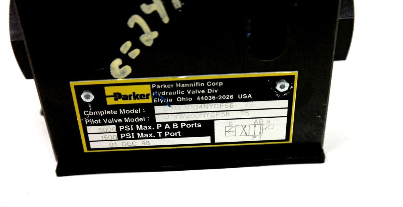 NEW PARKER D31VW1D4NYCF56 75 DIRECTIONAL VALVE PILOT VALVE D1VW20DNYCF56 75