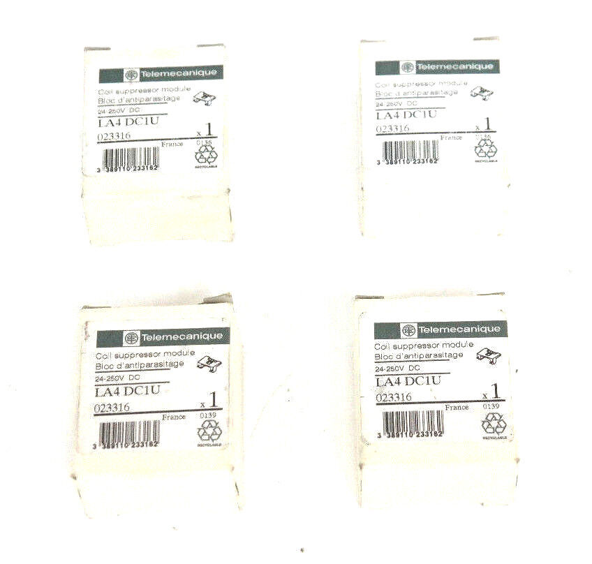 LOT OF 4 NIB TELEMECANIQUE LA4-DC1U COIL SUPPRESSOR MODULE 24-250VDC, 023316