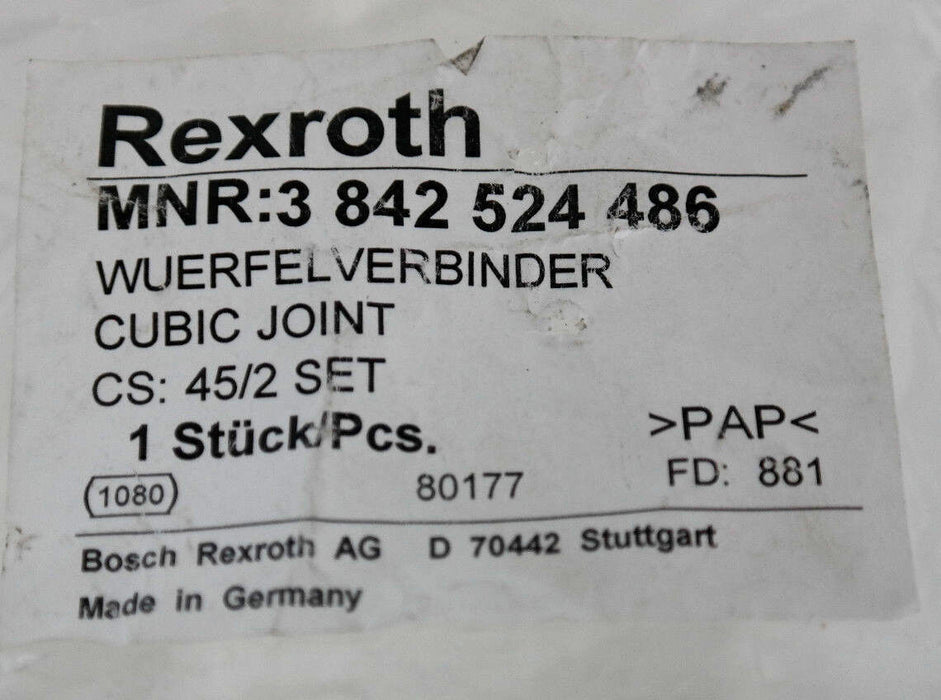 LOT OF 4 NEW REXROTH 3-842-524-486 CUBIC JOINT CONNECTORS 3842524486
