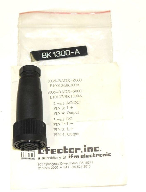 NIB IFM EFECTOR BK1300-A CONNECTOR PLUG 8035-BADX-S000 E10137