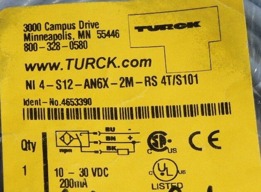 NIB TURCK NI4-S12-AN6X-2M-RS4T/S101 SENSOR CABLE 4653390 NI4S12AN6X2MRS4TS101