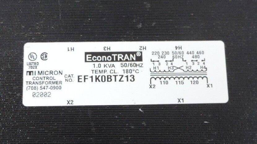 NIB MICRON EF1K0BTZ13 TRANSFORMER ECONO TRAN 1.0KVA 50/60HZ TEMP CL 180 DEG. C