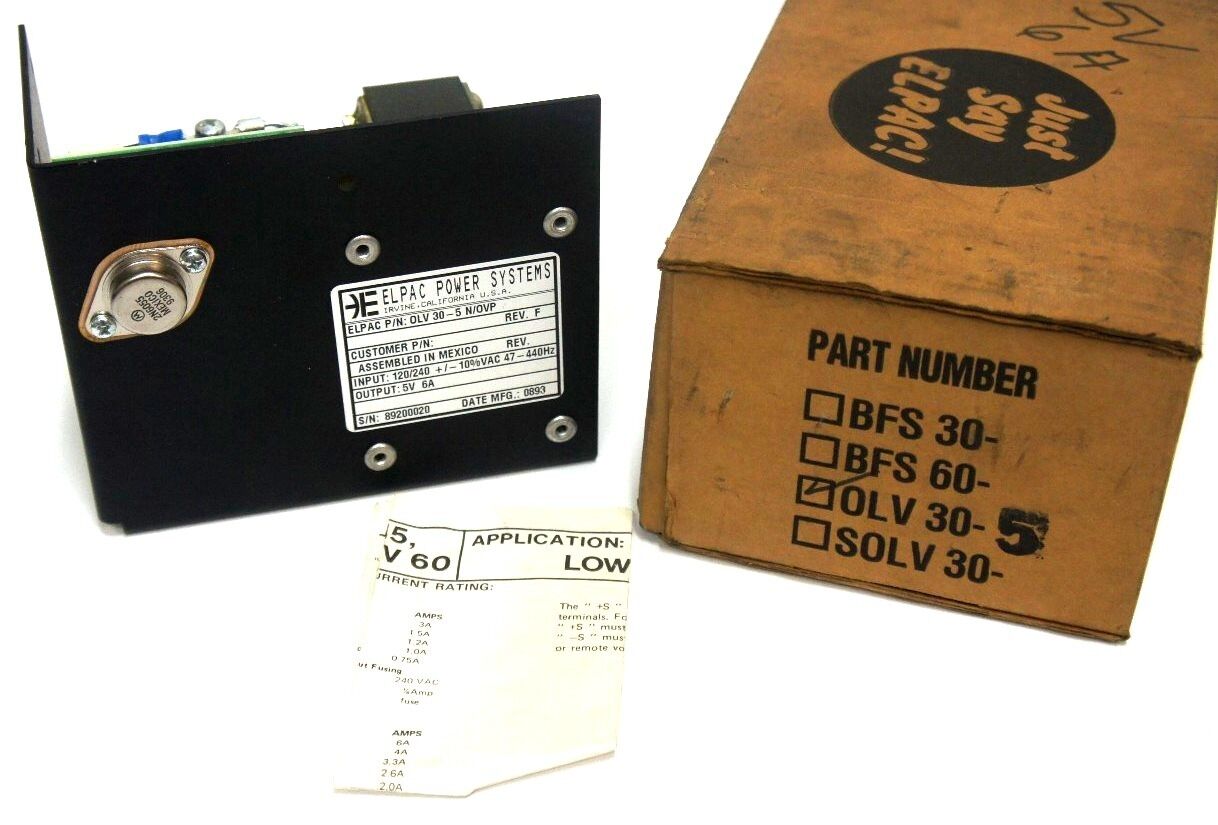 NIB ELPAC POWER SYSTEMS OLV 30-5 N/OVP POWER SUPPLY REV F 120/240VAC OLV305