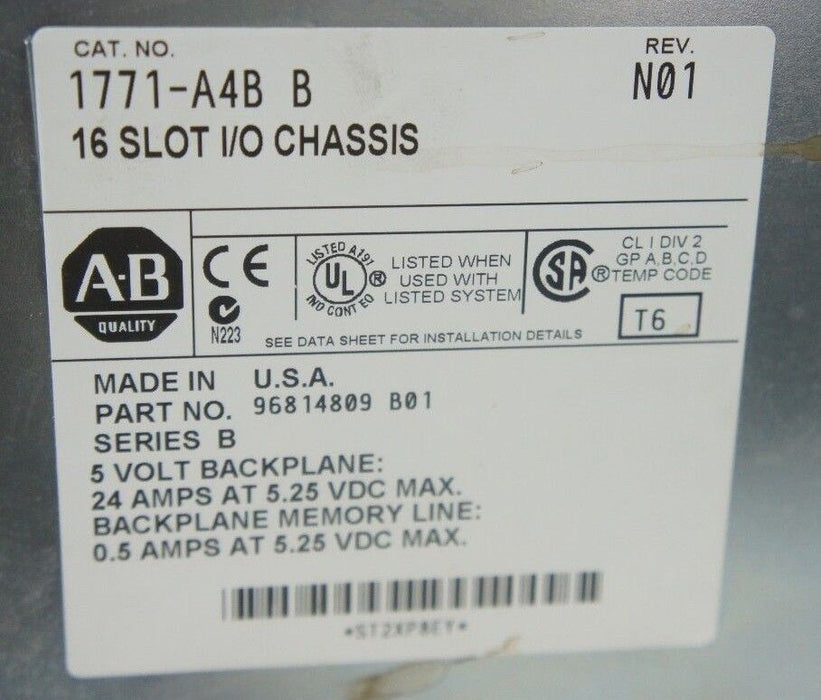 REPAIRED ALLEN BRADLEY 1771-A4B 16 SLOT I/O CHASSIS W/ 1771-IAD MODULE 1771A4B