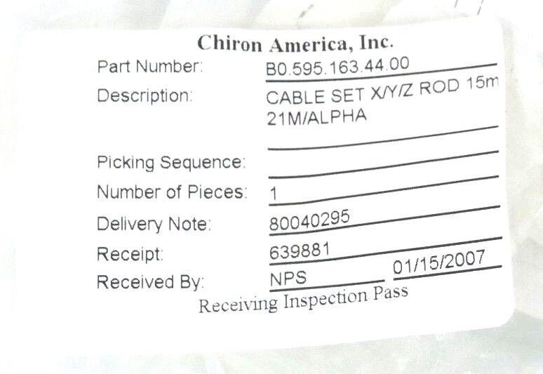 BOX OF 2 NEW CHIRON AMERICA B0.595.163.44.00 CABLE SETS X/Y/Z ROD 15M 21M/ALPHA