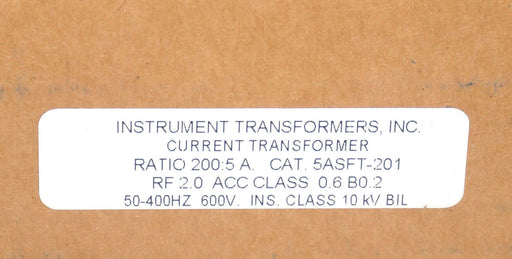 FACTORY SEALED INSTRUMENT TRANSFORMER INC 5ASFT-201 CURRENT TRANSFORMER