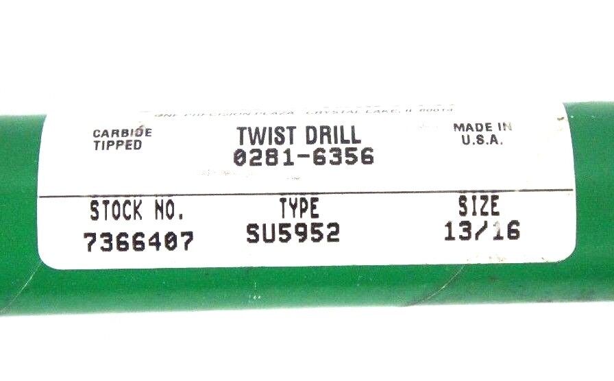 NEW PRECISION TWIST DRILL 7366407 SU5952 13/16" CARBIDE TIPPED TWIST DRILL