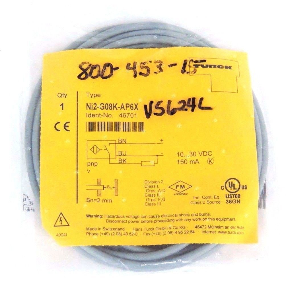NIB TURCK NI2-G08K-AP6X PROXIMITY SENSOR 10-30VDC, 150MA, 46701, NI2G08KAP6X