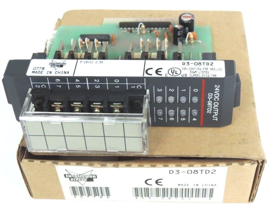 NIB AUTOMATION DIRECT D3-08TD2 OUTPUT MODULE D308TD2, 24VDC, 5-28VDC 0.5A