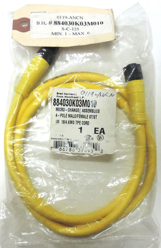 NEW BRAD HARRISON 884030K03M010 CORDSET 4POLE 1M 18/4 AWG TPE MALE/FEMALE