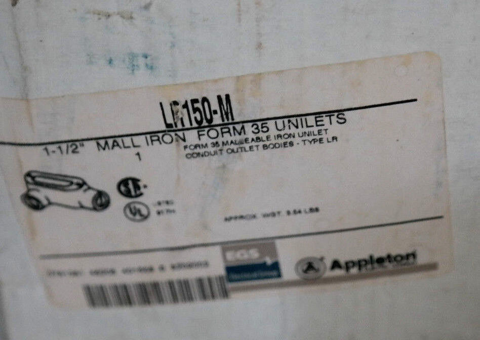 NIB APPLETON LR150-M 1-1/2" MALL IRON FORM 35 UNILET CONDUIT OUTLET BODY