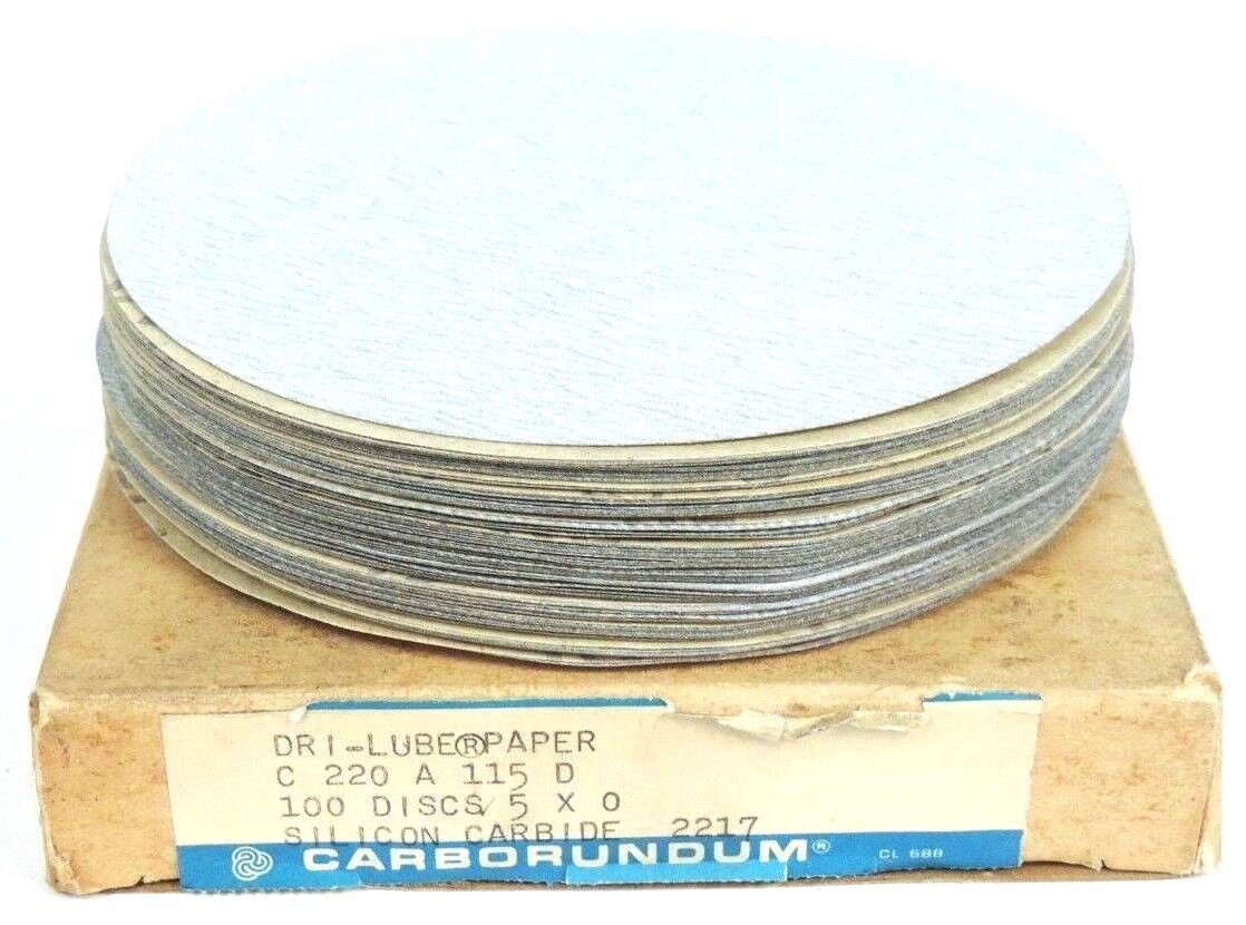 NIB CARBORUNDUM 2217 DRI-LUBE PAPER DISCS 5'' C220 A115D QTY: 100