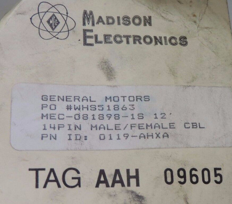 NEW MADISON ELECTRIC MEC-081898-1S-12 14PIN MALE/FEMALE 12' CABLE 0119-AHXA