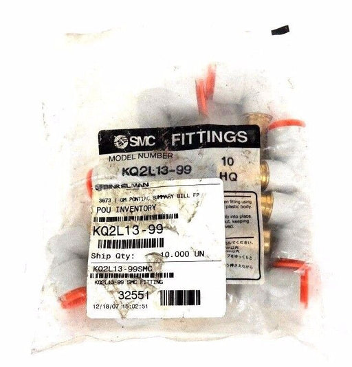 BAG OF 10 NEW SMC KQ2L13-99 PLUG-IN ELBOW FITTINGS KQ2L1399