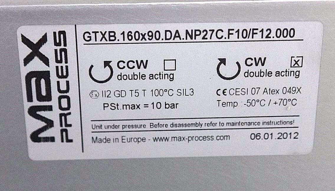 NEW MAX PROCESS GTXB.160X90.DA.NP27C.F10/F12.000 DOUBLE ACTING ACTUATOR