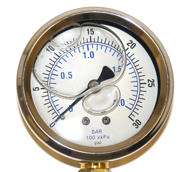 NIB BOND FLUIDAIR 201L-2.5-1/4M-0-30 PRESSURE GAUGE 2 1/2'' LIQUID FILLED