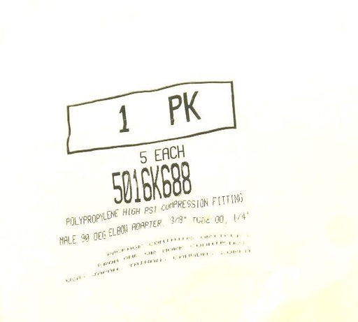 NEW BAG OF 5 POLYPROPYLENE 3/8" HIGH PSI COMPRESSION FITTING COUPLINGS 5016K688