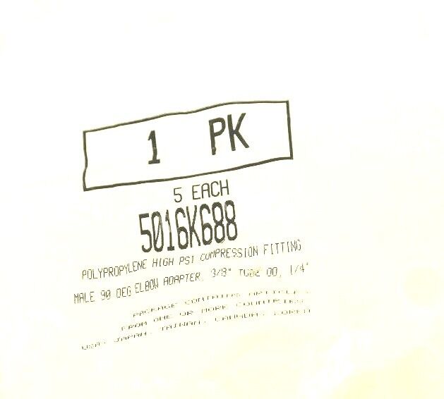 NEW BAG OF 5 POLYPROPYLENE 3/8" HIGH PSI COMPRESSION FITTING COUPLINGS 5016K688
