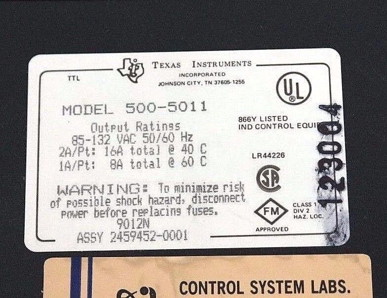 REPAIRED TEXAS INSTRUMENTS 500-5011 OUTPUT MODULE 2AMP, 120VAC, 8POINT, 5005011