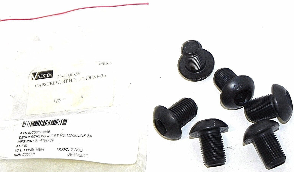 LOT OF 6 NEW VEKTEK 21-4100-39 CAPSCREW, BT HD, 1/2-20UNF-3A