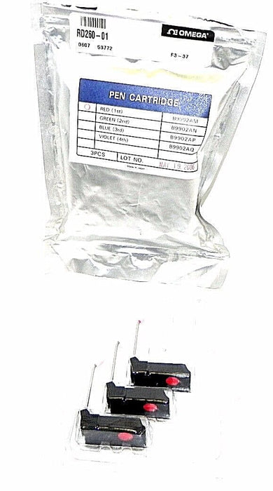 NEW OMEGA RD260-01 DISPOSABLE RED PEN CARTRIDGE RD26001 (QTY. 3)