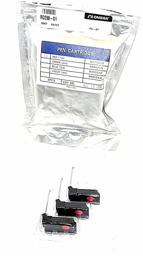 NEW OMEGA RD260-01 DISPOSABLE RED PEN CARTRIDGE RD26001 (QTY. 3)