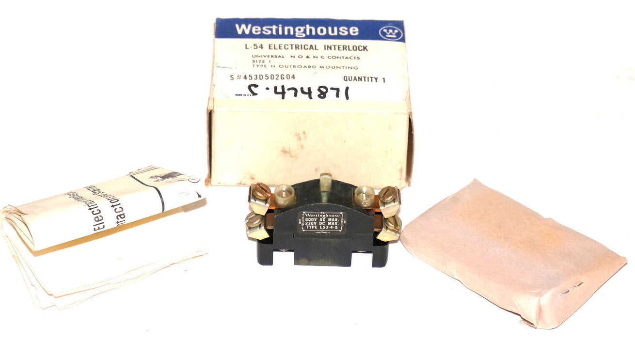 NIB WESTINGHOUSE 453D502G04 L-54 ELECTRICAL INTERLOCK KIT 600VAC 230VDC