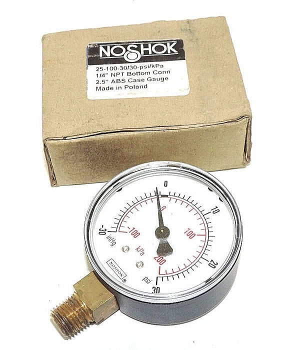 NIB NOSHOK 25-100-30/30-PSI/KPA GAGE 1/4" NPT BOTTOM CONNECTION 2.5" ABS CASE