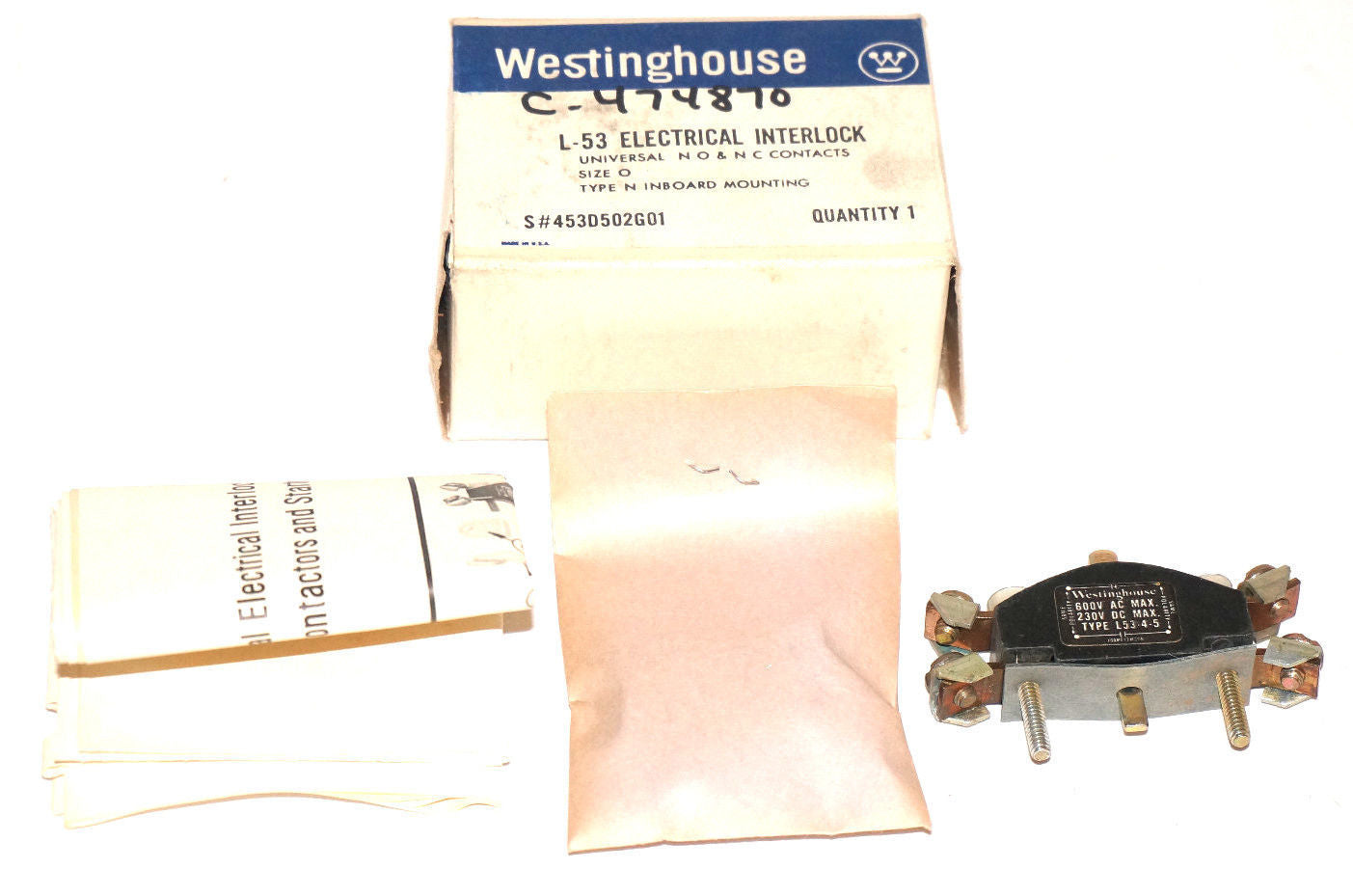 NIB WESTINGHOUSE 453D502G01 ELECTRICAL INTERLOCK L-53