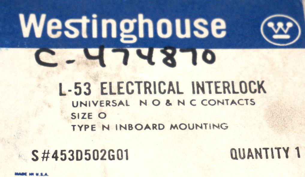 NIB WESTINGHOUSE 453D502G01 ELECTRICAL INTERLOCK L-53