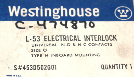NIB WESTINGHOUSE 453D502G01 ELECTRICAL INTERLOCK L-53